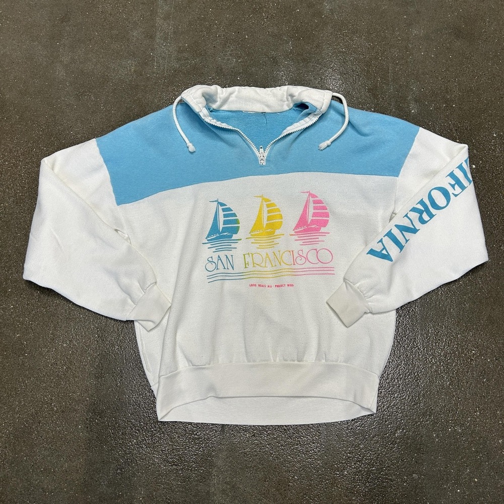 San Francisco California Hoodie Womens Medium White Sailboat 1/4 Zip Colorblock